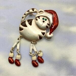 Christmas Cat Cartoon Brooch Articulated Legs